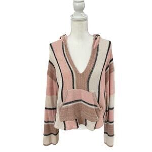 Billabong Women Knit Sweater Hooded Baja Beach Pink Stripe Size Medium
